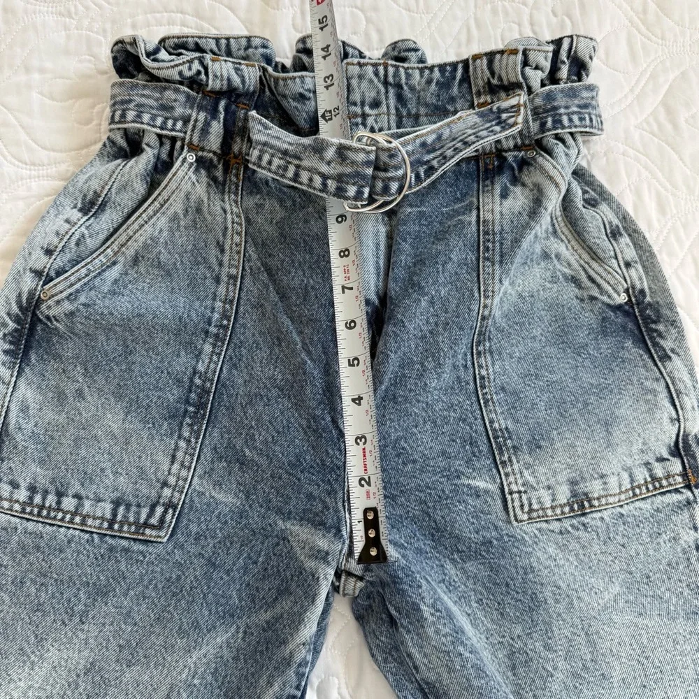 River Island High Rise Balloon Wide-leg Paper-bag Tie Belt Acid Wash WM’s 12 EUC